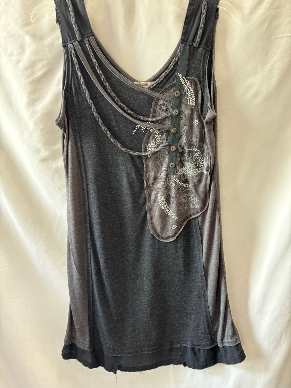 Vintage MURMUR Grunge Rhinestone Braided Tunic Tank Top, Large